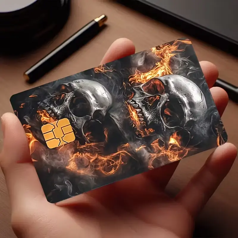 Cool Fire Skull Debit Card Skin - Gothic Fire Skeleton Card Sticker Decal Waterproof Cover for Credit Cards
