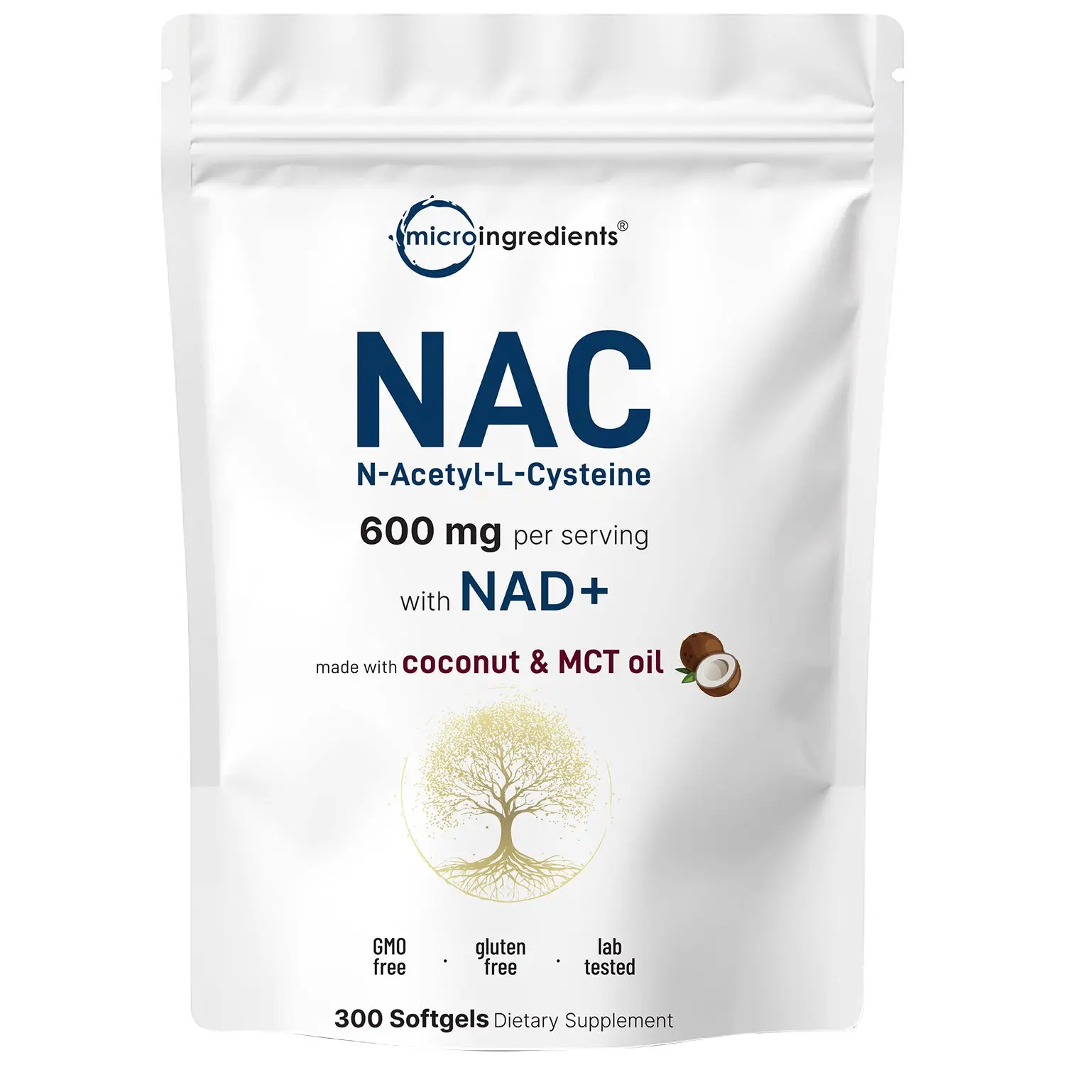 Micro Ingredients NAC 600mg with NAD+, Coconut MCT Oil Softgels