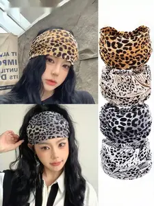 4-Piece Leopard Print Wide Elastic Hair Bands Set, Non-Slip Soft Skin-Friendly Headbands for Daily Use, Sports & Styling