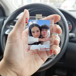 Custom Car Visor Playing Card Style Photo Clip, Drive Safe Handsome Gift For Boyfriend, Acrylic Sun Visor Decor, Anniversary Valentine Gift For Him
