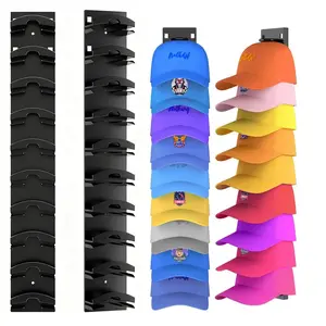 2 Pack Wall Mounted Hat Rack for Baseball Caps, No Drilling Required with Strong Adhesive, Holds 10 Hats per Rack, Closet Door Organizer, Father's Day Gift for Men Dad Husband, Black/White