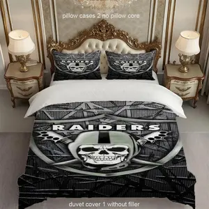 Raiders Football Theme Bedding Set, Breathable Comfort Print Duvet Cover, All-Season Use, 100% Polyester Fabric, Football Enthusiast