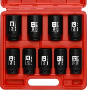 CASOMAN 1/2-Inch Drive Deep Impact Socket Set 29-38mm Metric 9-Piece CR-MO Steel Axle Nut Tool Kit with Storage Case