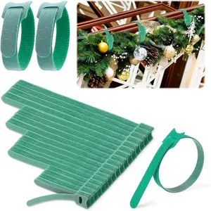 200 count Christmas Garland Ties 12'',10'',8'',4' Nylon Garland Ties  Garland Holders for Railing Adjustable Holiday Garland Ties Hook and Loop for Christmas Tree Wreath Stairways Railing(Green)