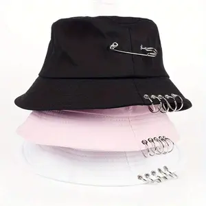 Unisex Solid Color Iron Ring Bucket Hat Outdoor Sunscreen Leisure Hat Spring Autumn Travel Tourism Beach Vacation