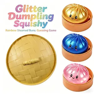Glitter Dumpling Squishy with Steamer Box - Soft Sensory Fidget Toy, Stress & Anxiety Relief, Cute Office Desk Decor, Relaxing Accessory, Stress Relieving Accessory