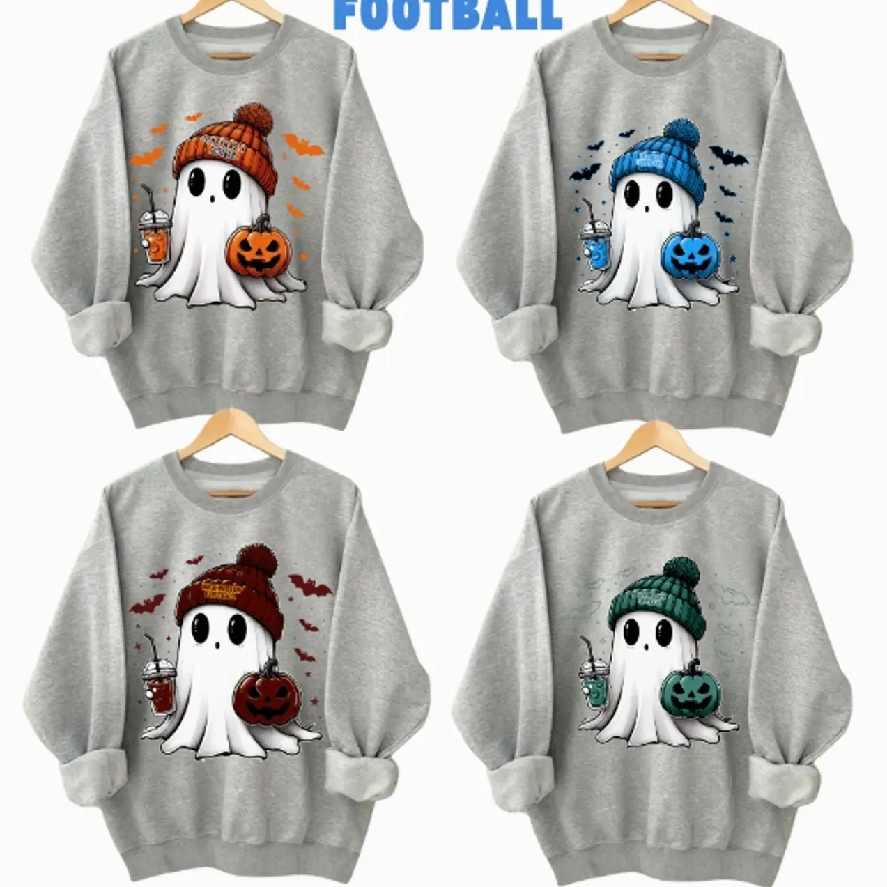 Sport Grey All Team Football Fall Sweatshirt, 32 Team Cute Halloween All Team Football Sweatshirt, Halloween Sport Pullover, Custom Team  9M