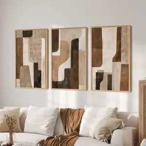 3pcs Brown and Beige Neutral Abstract Design Geometric Pattern Design Print Frameless Printmaking Art Printing Canvas Poster Bohemian Style Modern Living Room Bedroom Wall Decoration