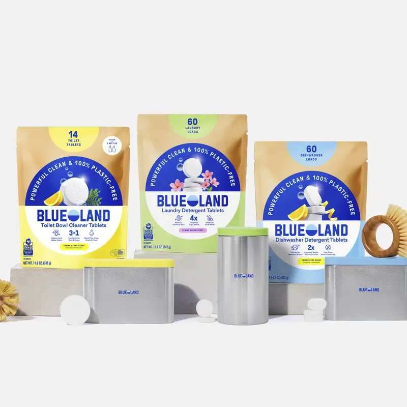 Blueland Tablet Trio Kit, Toilet Bowl Cleaner, Dishwasher & Laundry Detergent Tablets with 3 Reusable Steel Storage Tins
