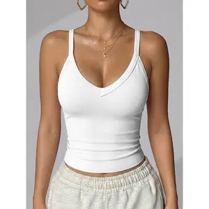 SERACAL 3 Pack Women's V-Neck Built-In Bra Ribbed Tank Top Casual Fitness Sleeveless Camisole