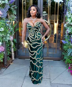 Royal Beaded Strapless Maxi Gown – Black, Emerald & Burgundy