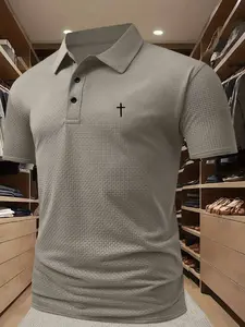 This cross-print polo shirt is versatile enough for multiple occasions. The high-quality fabric provides a comfortable and breathable wearing experience, while the classic design keeps it stylish and easy to match.