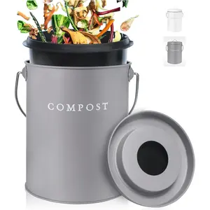 FINESSY Indoor Compost Bin Kitchen Odorless with Lid for Composting Food Waste, Stainless Steel Countertop Trash Can, 1.3 Gallon Container