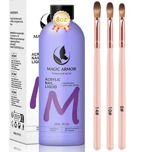 8FL.OZ EMA Monomer Acrylic Nail Liquid with 3 Acrylic Brushes for Nail Extensions & Carving, MMA-Free Non-Yellowing, Ideal for DIY & Professional Salon Use