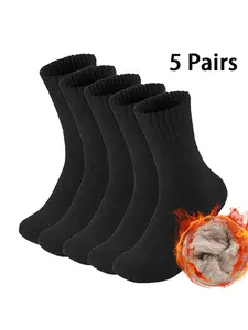 5  Pairs New Women Warm Socks Fleece-lined Thickened Mid-tube Women Socks terry socks Ski socks Comfortable Durable Floor socks Snow socks
