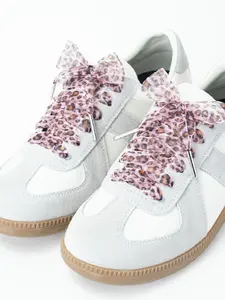 Pair Leopard Print Silk Lace Shoe Laces + Metal Head Flat Wide Snowy Mesh Shoelaces, Stylish and Durable, Perfect for Casual Wear