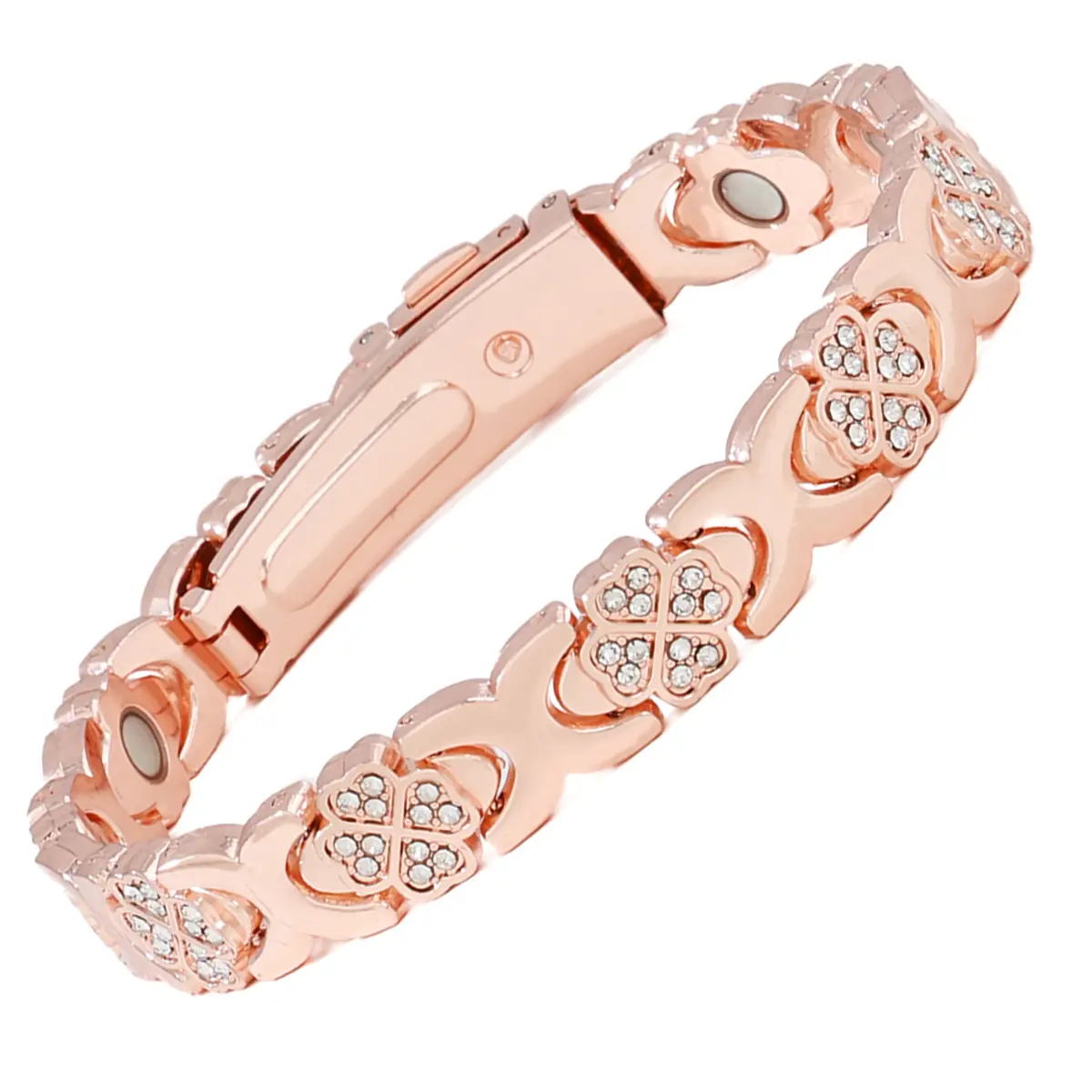 Heart-shaped fourleaf clover bracelet in rose gold