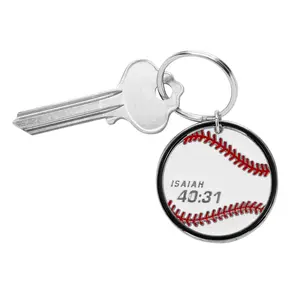 1 1/2" Religious Red and White Baseball Metal Keychains - 12 Pc.