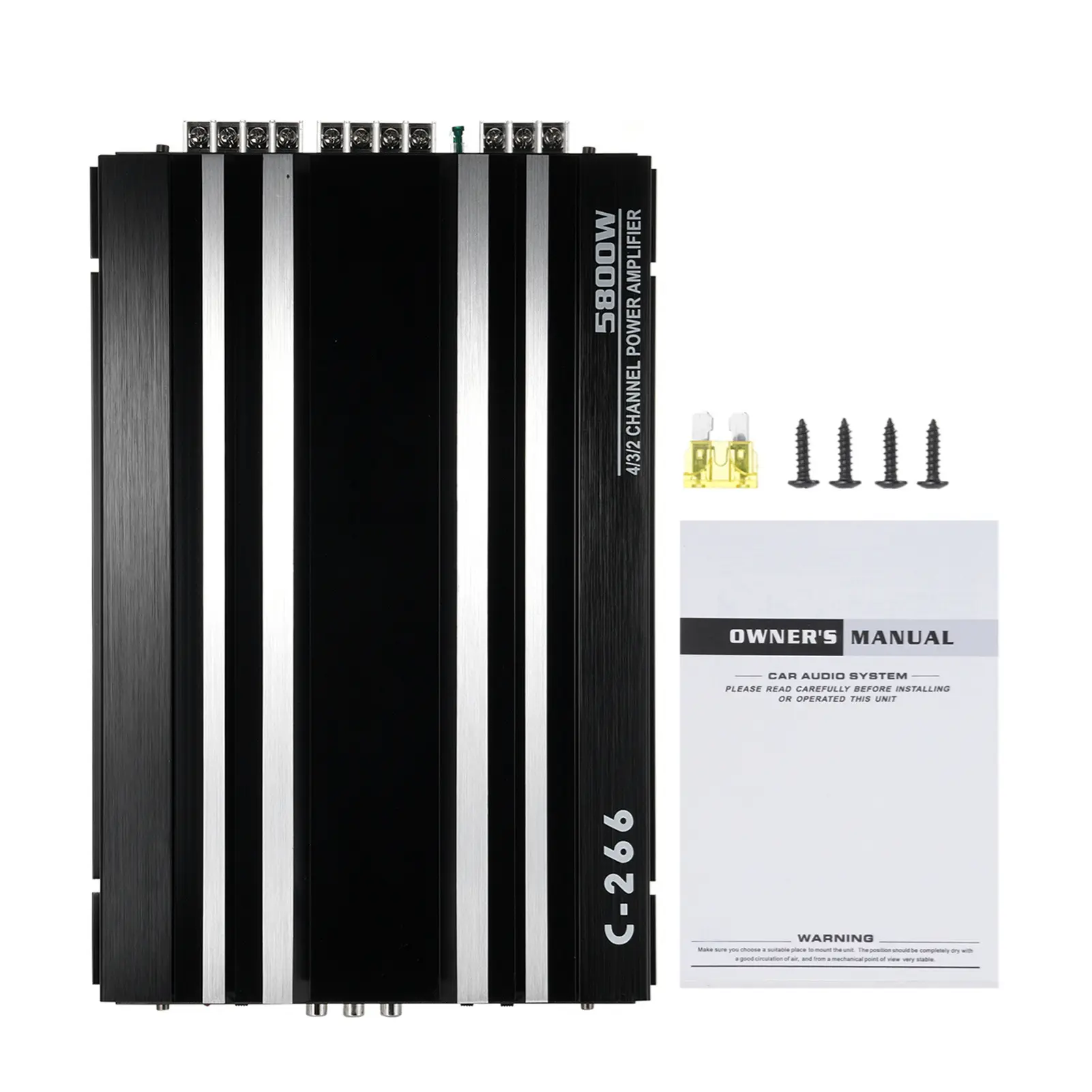 4-Channel Vehicle Amplifier, Compact Aluminum Alloy Class A/B High Power Sound Booster for 12V Car Audio Systems, 4 x 60W, Black, Car Audio System, 4X60w