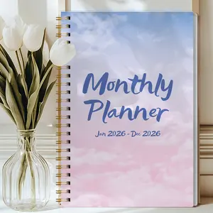 1pc 2026 Jan-Dec Monthly Planner Notebook, Aesthetic Cloud Cover, Large Calendar Layout, Notes & To-Do Sections, Cute Pastel Design, Perfect for Office, School or Home Use, Easy Planning,Elegant Gift, Stay Organized All Year