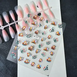 2pcs Cute Unique Fun Bee Nail Art Stickers, Spring Floral Daisy Design, DIY or Salon Use, Adhesive Nail Art Supplies for Women