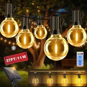 Solar G40 string lights — 8 modes with remote control, shatterproof LED bulbs, dimmable patio hanging lights, timer function; suitable for commercial areas, cafes, patios, gardens, terraces, gazebos, pools, camping, and parties; ideal for Valentine’s Day