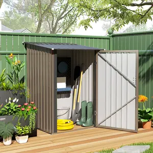 Outdoor 3.3' x 3.4' Lean-to Garden Storage Shed Galvanized Steel Tool House with Lockable Door for Patio Brown Stable Construction & Good Ventilation