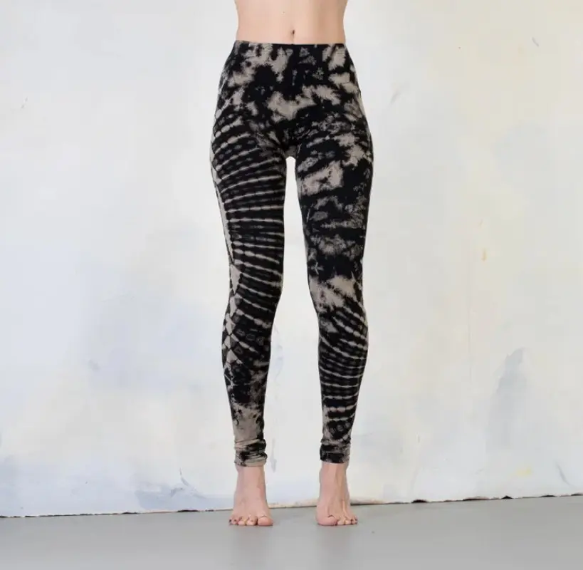 Women’s Black Tie Dye High Waist Leggings, Abstract Spiral Print Full Length Yoga Pants