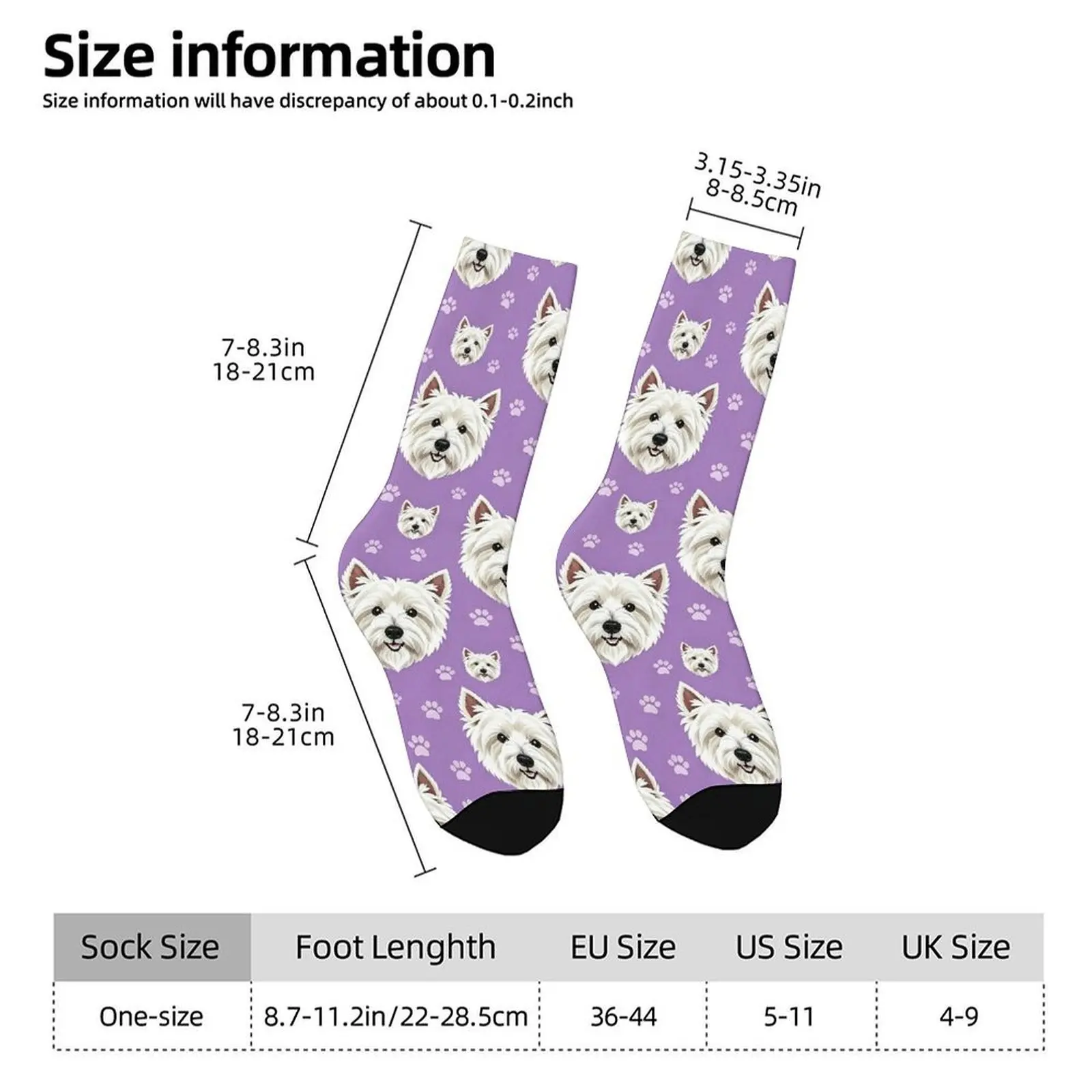 Unisex Mid-Calf Diving Crew Socks - Purple Westie Graphic, Paw Prints, Customizable via Shop Chat Photo Submission, Pet Lover Gift for Outdoor Sports (Sports & Outdoor Use), Pawsocks, Westie Faces