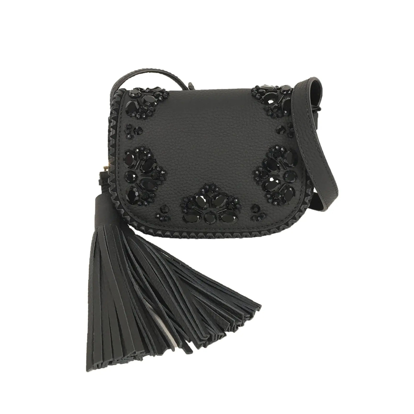Kate Spade Women's Small Genuine Leather Chic Lietta Crossbody Shoulder Bag - Jeweled Accents, Flap Closure, Black