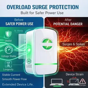 Smart plug, voltage optimization, surge protection, temperature-controlled socket, home/office, compact, plug and play.