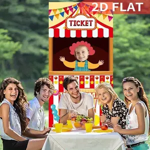 1pc Halloween Carnival Photo Backdrop, Polyester 90x180cm Door Banner Studio Props, with 4 Grommets, Ticket Circus Clown Themed for Halloween Party Backdrop Game Decorations Party Supplies