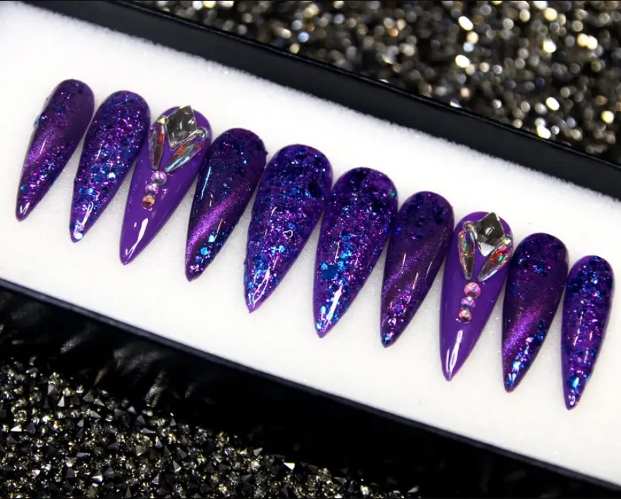 Handmade Purple Ombre Ocean Press On False Nails Set, 3D Luxury Nail Art, Gif For Her On Holiday Wedding Party