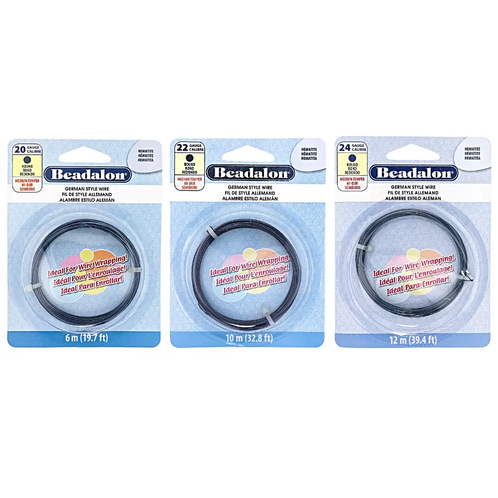 JTV Hematite Color German Style Round Wire 20, 22, & 24 Gauge Set Total of 28 Meters