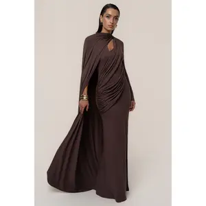 Chocolate Draped Elegance Cape Dress