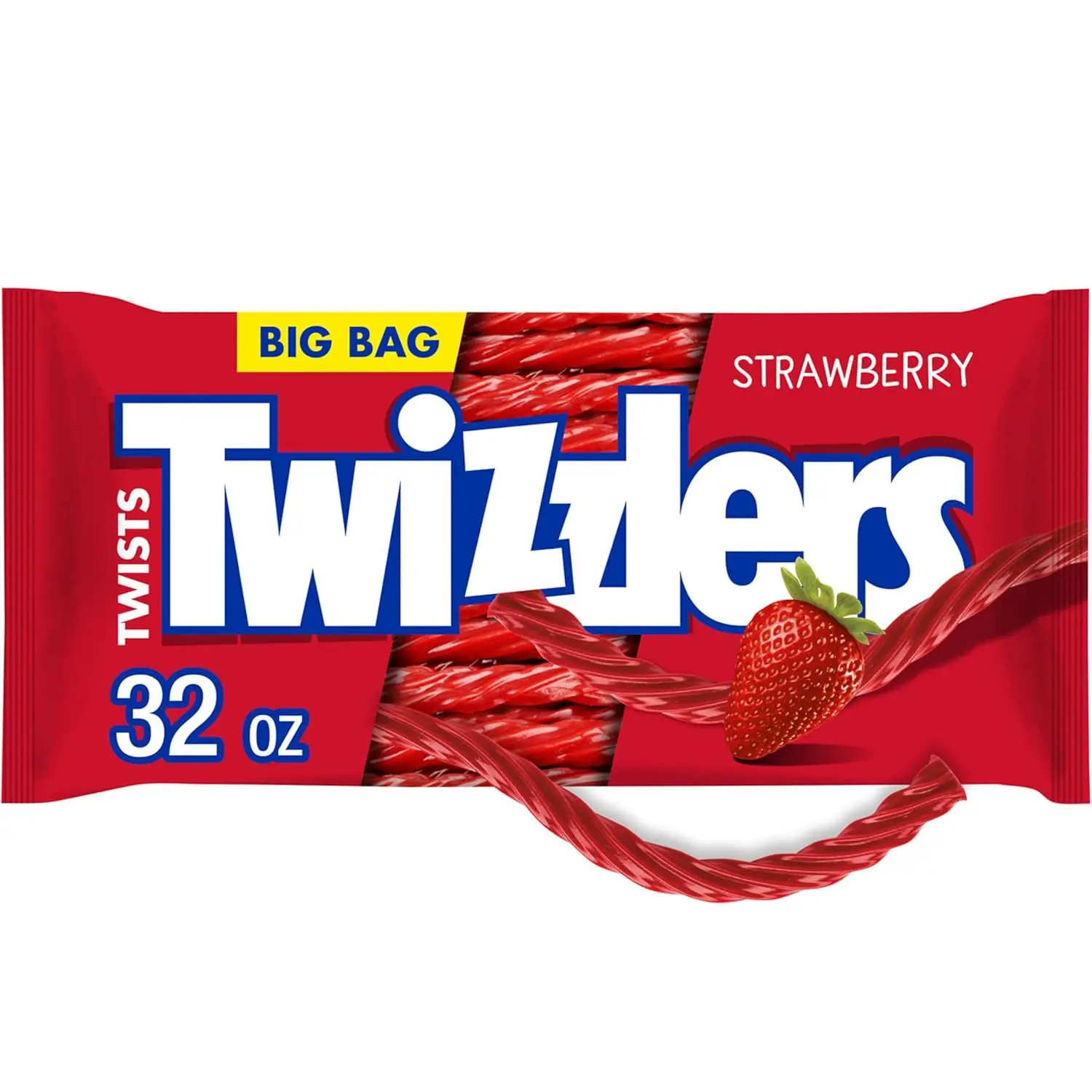 TWIZZLERS Twists Strawberry Licorice Style Candy Big Bag, 32 oz | Strawberry Flavored Chewy Licorice Style Twists, Low Fat and Kosher, Resealable Big Bag for Movie Nights and Sharing, 32 oz