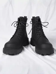 Men's Large Size Thick Sole Work Boots, Punk Functional Design, PU Leather Patchwork, Comfortable Fit, Casual Streetwear