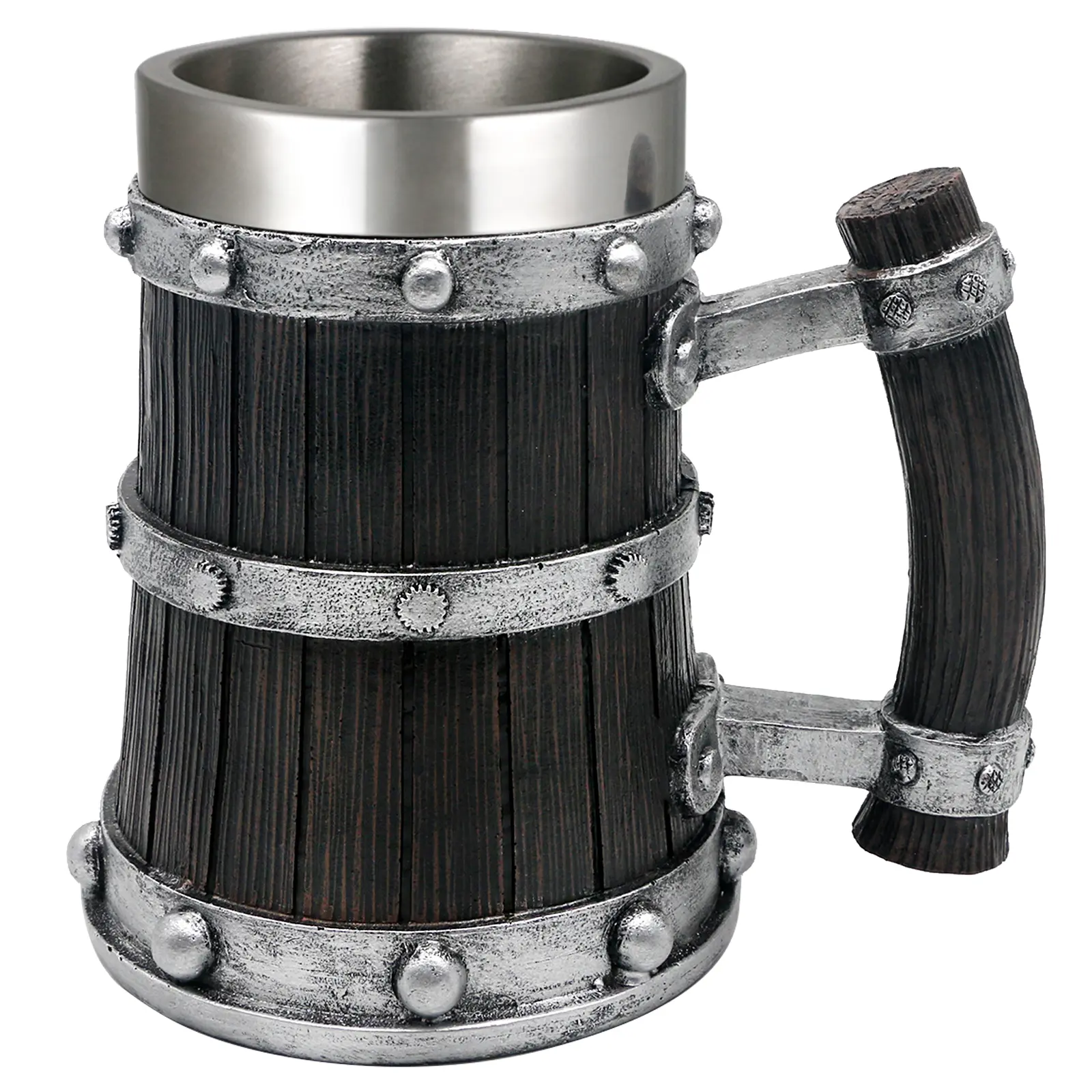 Medieval Viking Wood Beer-Tankard Mug - 21oz Norse Stainless Steel Cup Viking Gifts Coffee/Beer Mug for Men Nordic Decor