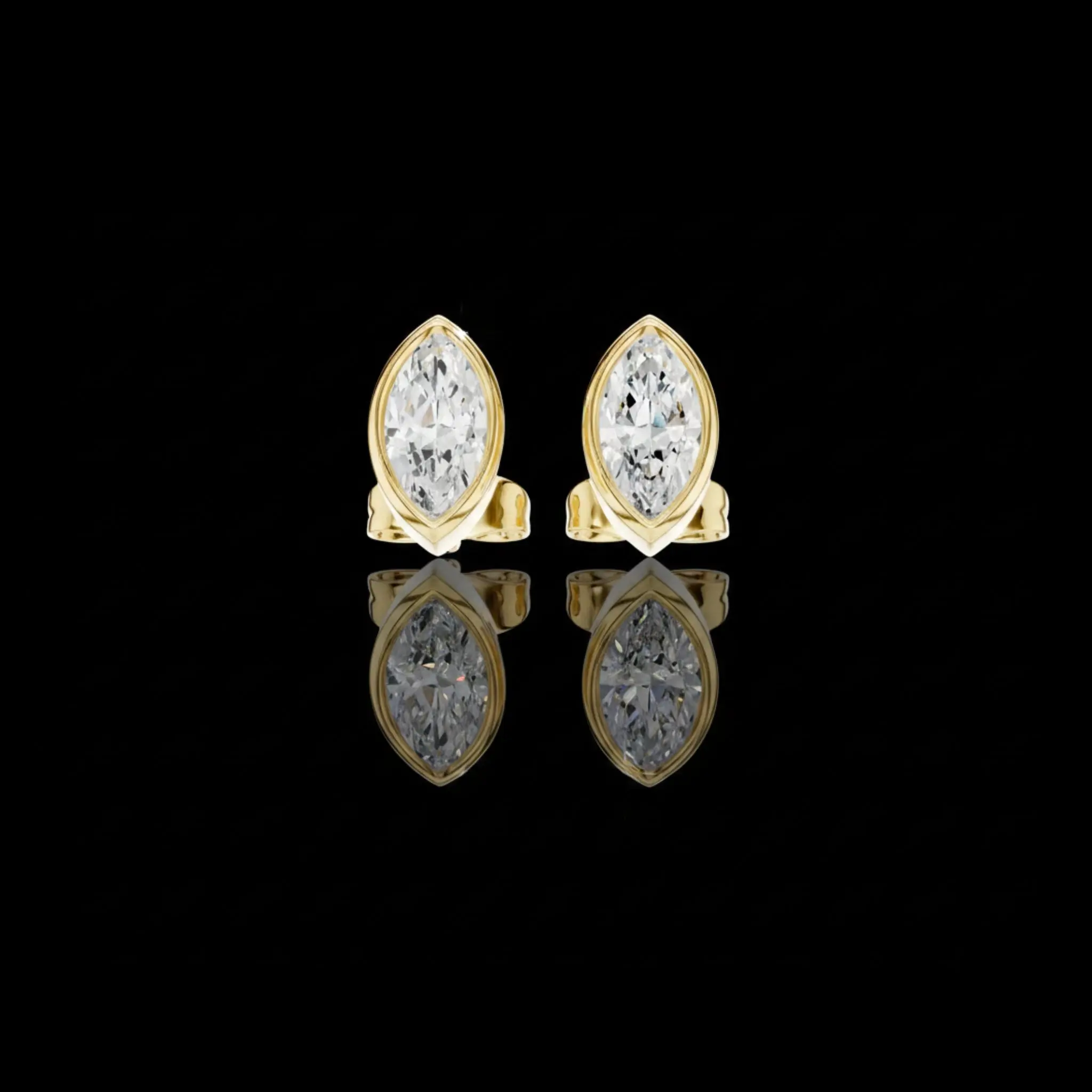 Minimal Marquise Bezel Lab Diamond Stud Earrings with Elongated Navette Silhouette