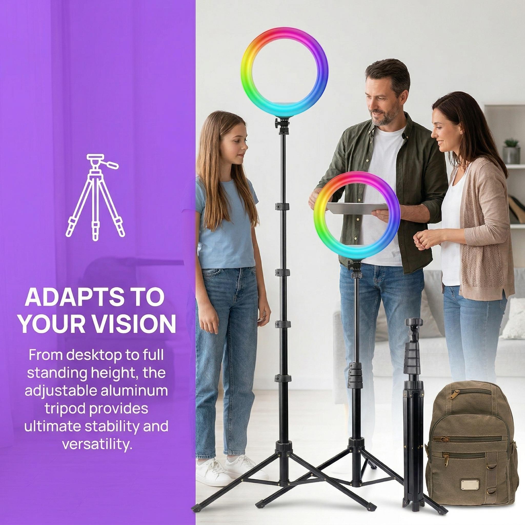 Adjustable LED Ring Light with 63-inch Tripod,10-inch RGB Fill Light ExtendableTripod, Sturdy, Durable, Easy to Store forMakeup/Live Stheaming/Photography Self-Portrait Light