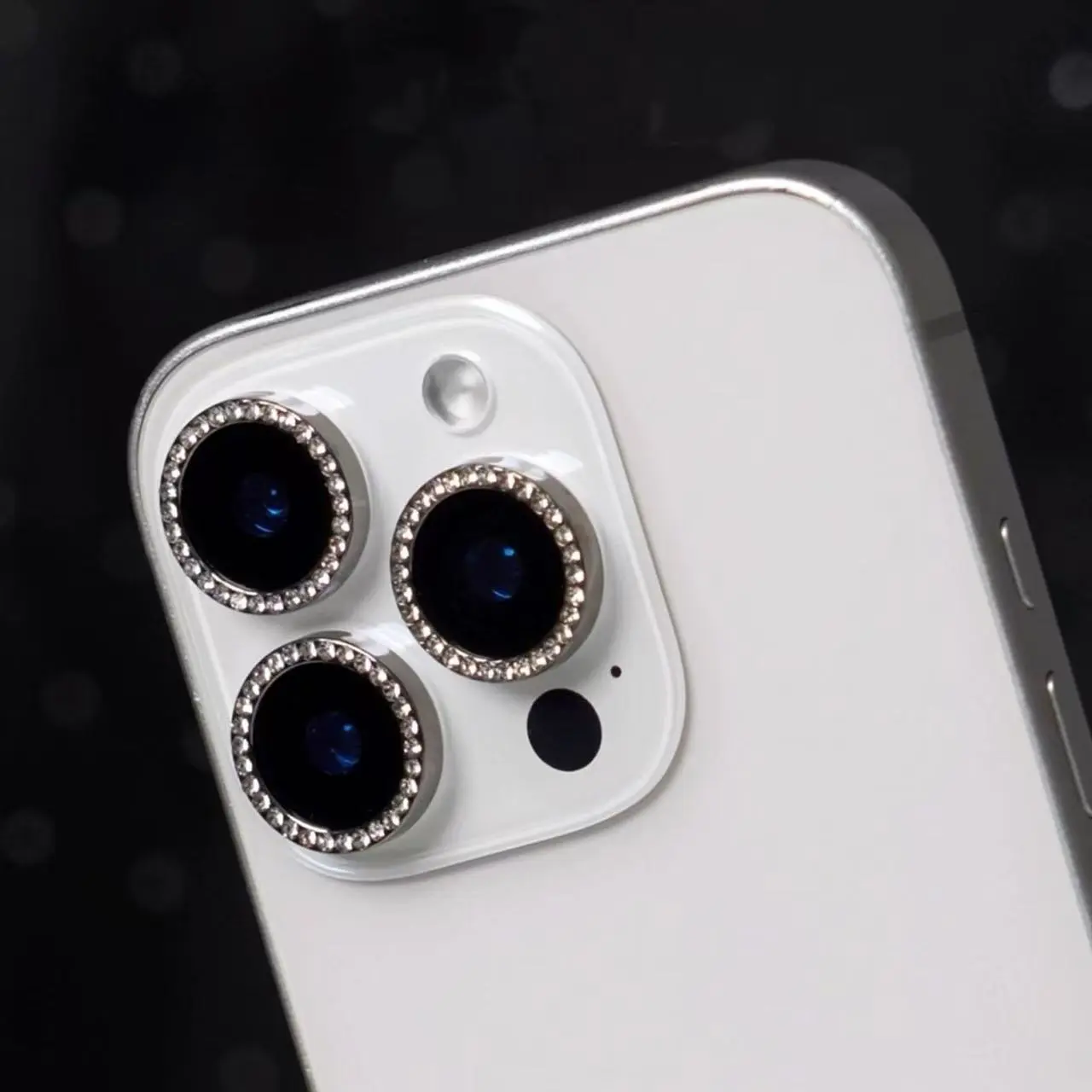 Rhinestone Camera Lens Protector Set, compatible with iPhone 17/16/15/14/13 Pro Max, 16/15/14 Plus, and 17 Air. Features a reinforced glass camera cover with rhinestone-style embellishments for a perfect fit.