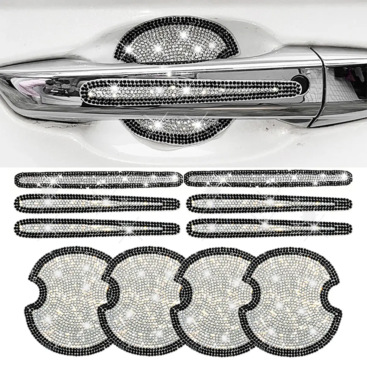 10 Piece Glitter Diamond Car Stickers Set, Door Handle Decals, Rearview Mirror Decorations, Anti-Scratch Protection, Car Bowl Guard, Decal For Cars, Car Decorative Sticker, Automotive Decals