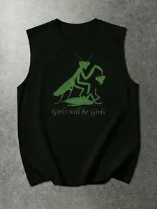 'girls Will Be Girls' Cartoon Print Loose Sleeveless T-Shirt, Unisex Soft Pre-Shrunk Casual Top, Street Style All Seasons Fashion