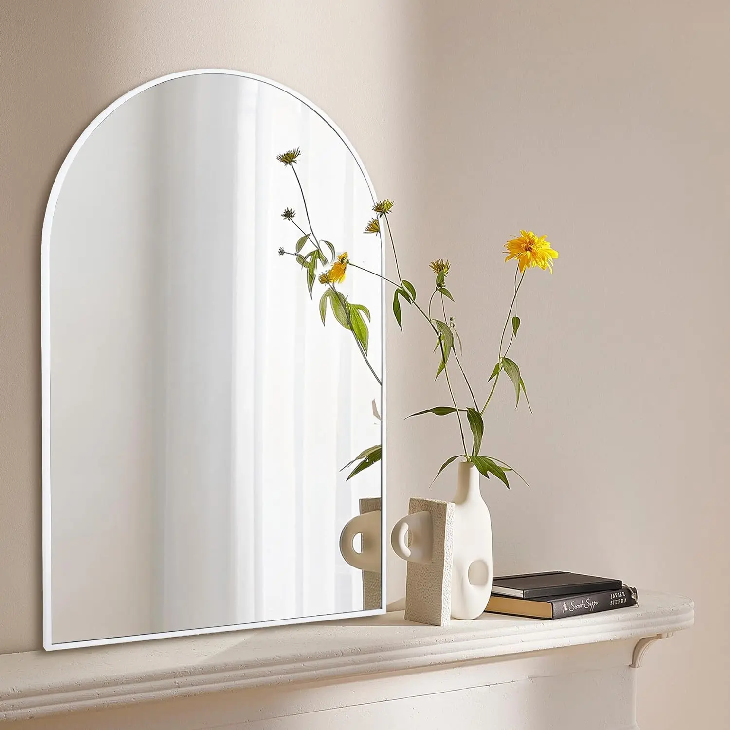 Arched White Bathroom Mirror,20 x 30 Inch Arch Wall Mirror with Wood Frame | Vanity Modern Tempered Glass Mirror for Bedroom,Entryway,Living Room
