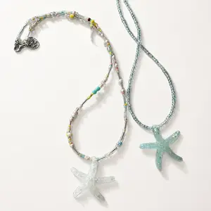 Summer Colorful Starfish Beaded Necklace for Women, Y2K Dopamine Ocean Charm Choker, Beach Vacation Layering Jewelry