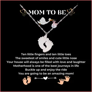 A Mom To Be Gift - Baby Feet Pendant Necklace with a Message Card Pregnancy Present for First Time Moms Expecting Women Pregnant Wife Sister Daughter Mother's Day Christmas Birthday