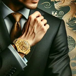Bling Gold Dragon Watch! Hip - hop Lovers' Must - have for Parties & Shows, Bold Chinese - style