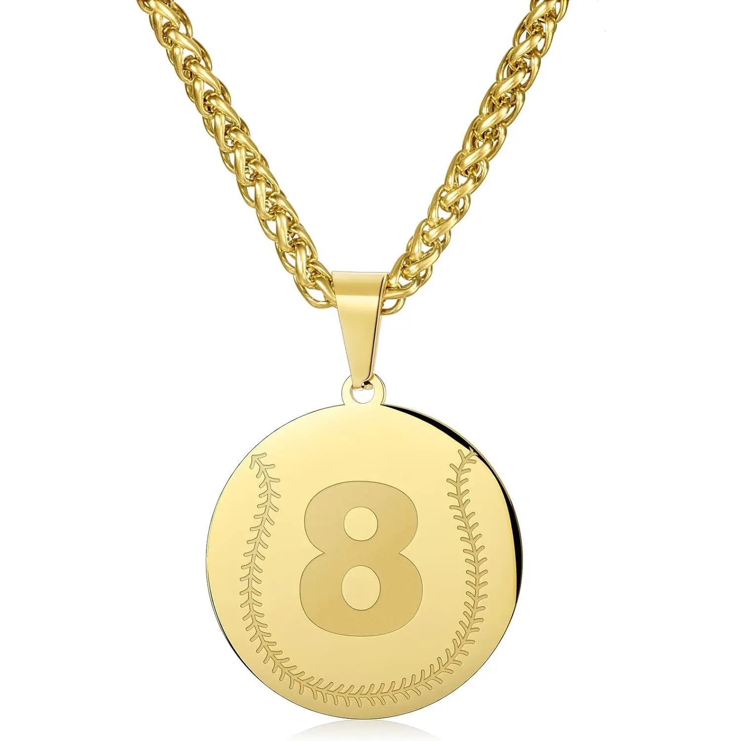 Baseball Necklace with Number, Personalized 0-99 Jersey Number Baseball/Softball Pendant Necklace for Men & Women - 14K Gold Painted