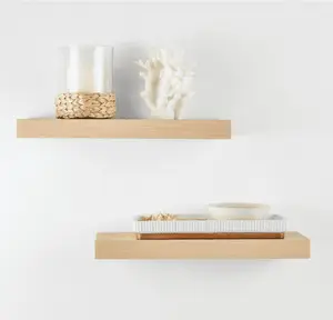 Natural Wood Floating Shelves - Set of 2 - 16.5 inches