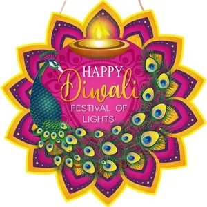 Tiamon Diwali Decoration Set, Artificial Wood Peacock & Indian Oil Lamp Design, Ideal for Front Door Porch Wall Decor, Home Office Garden Use